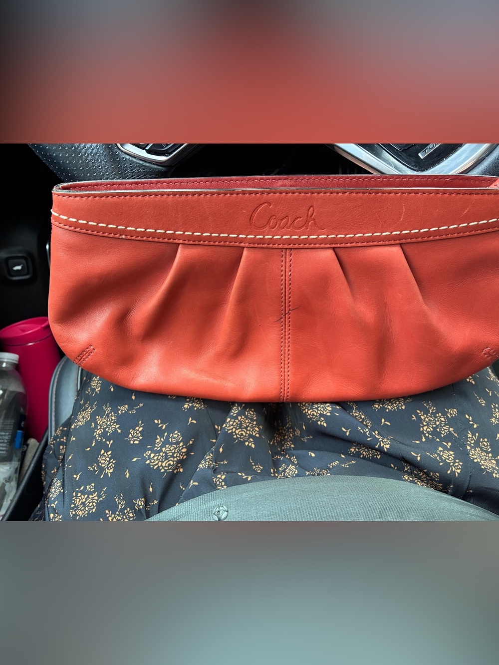 Coach Ashley F13734 Coral Leather Pleated Wristlet Clutch
